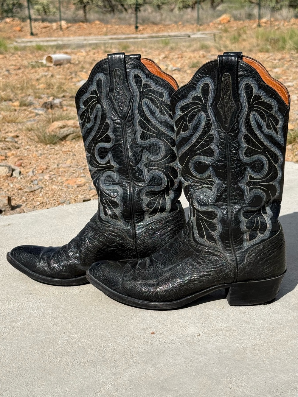El Dorado men’s lizard/ostrich leather embroidered cowboy boots